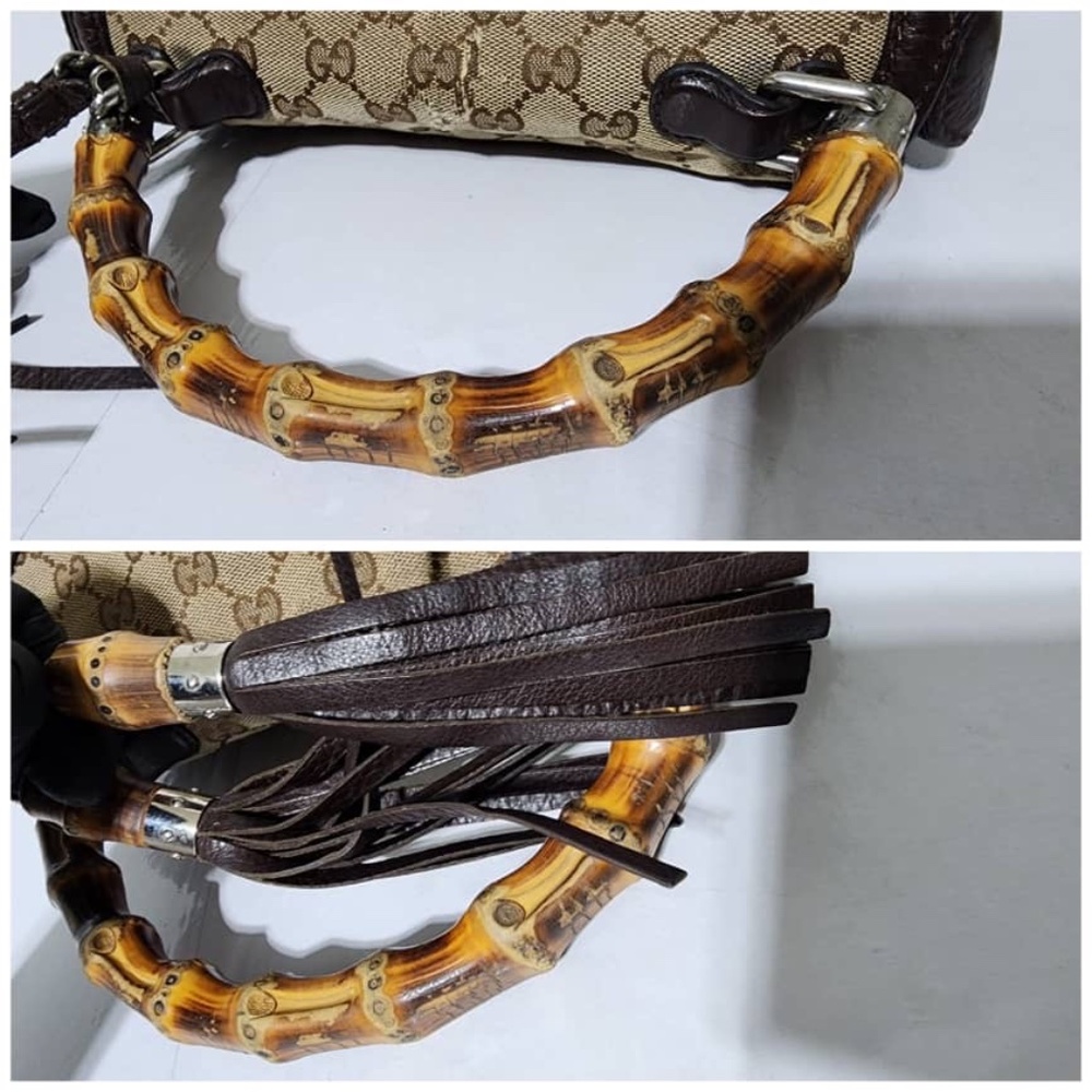 SOLD*Authentic GUCCI GG Canvas And Leather New Bamboo Top Handle Bag Beige/Brown - Picture 15 of 16